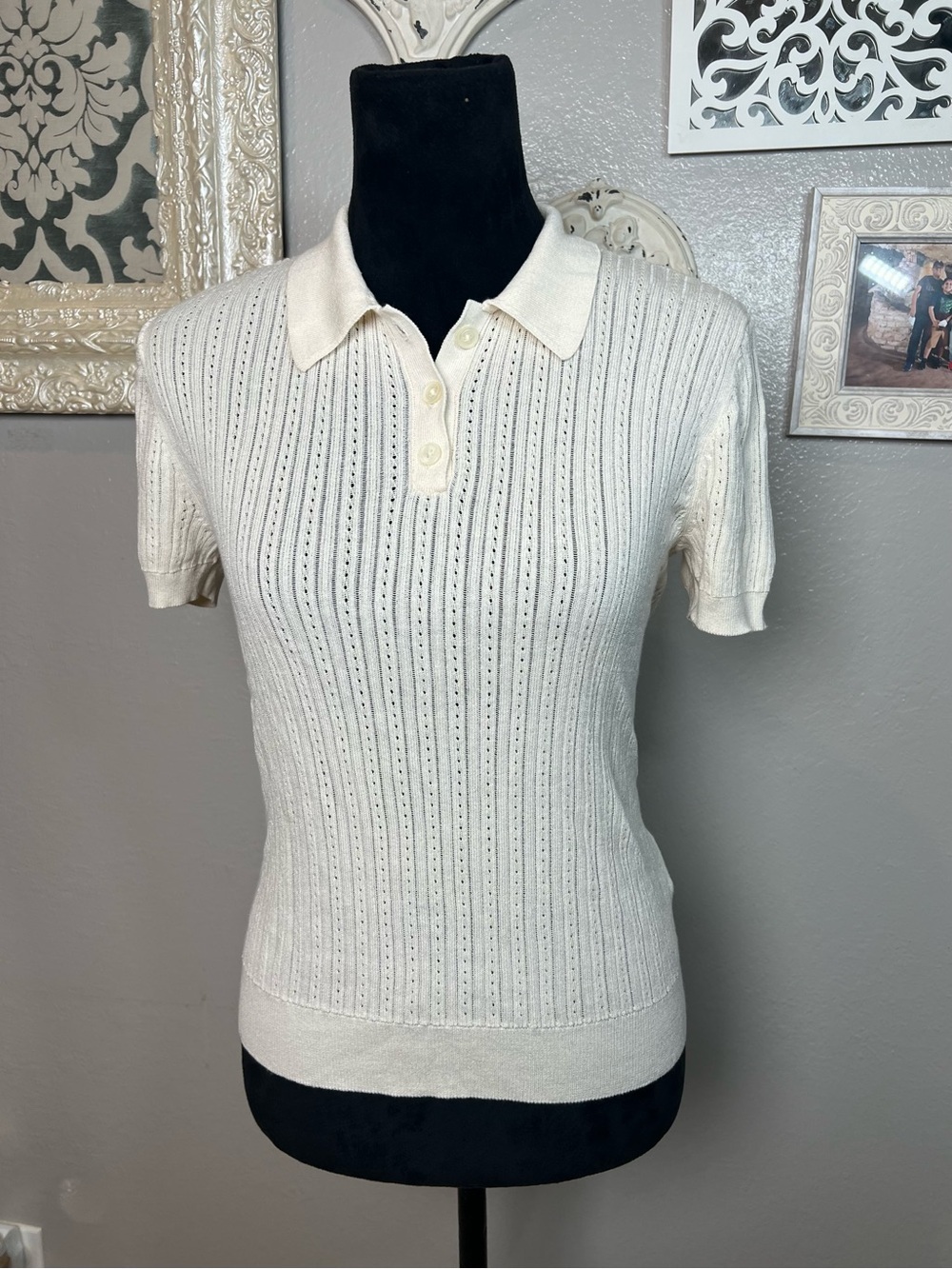 Ralph Lauren Cream Short-Sleeve Knit Polo Top